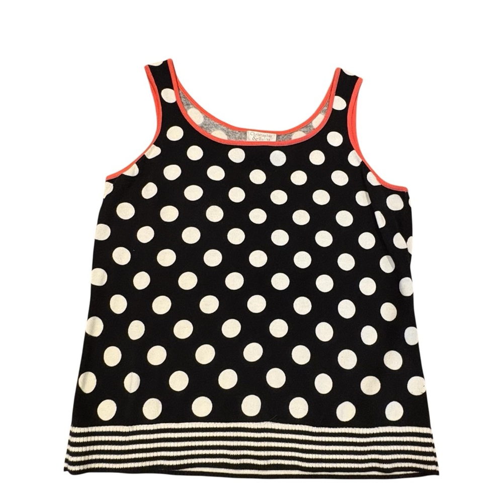Christopher & Banks Black Peach White Polka Dotted Tank Top L
